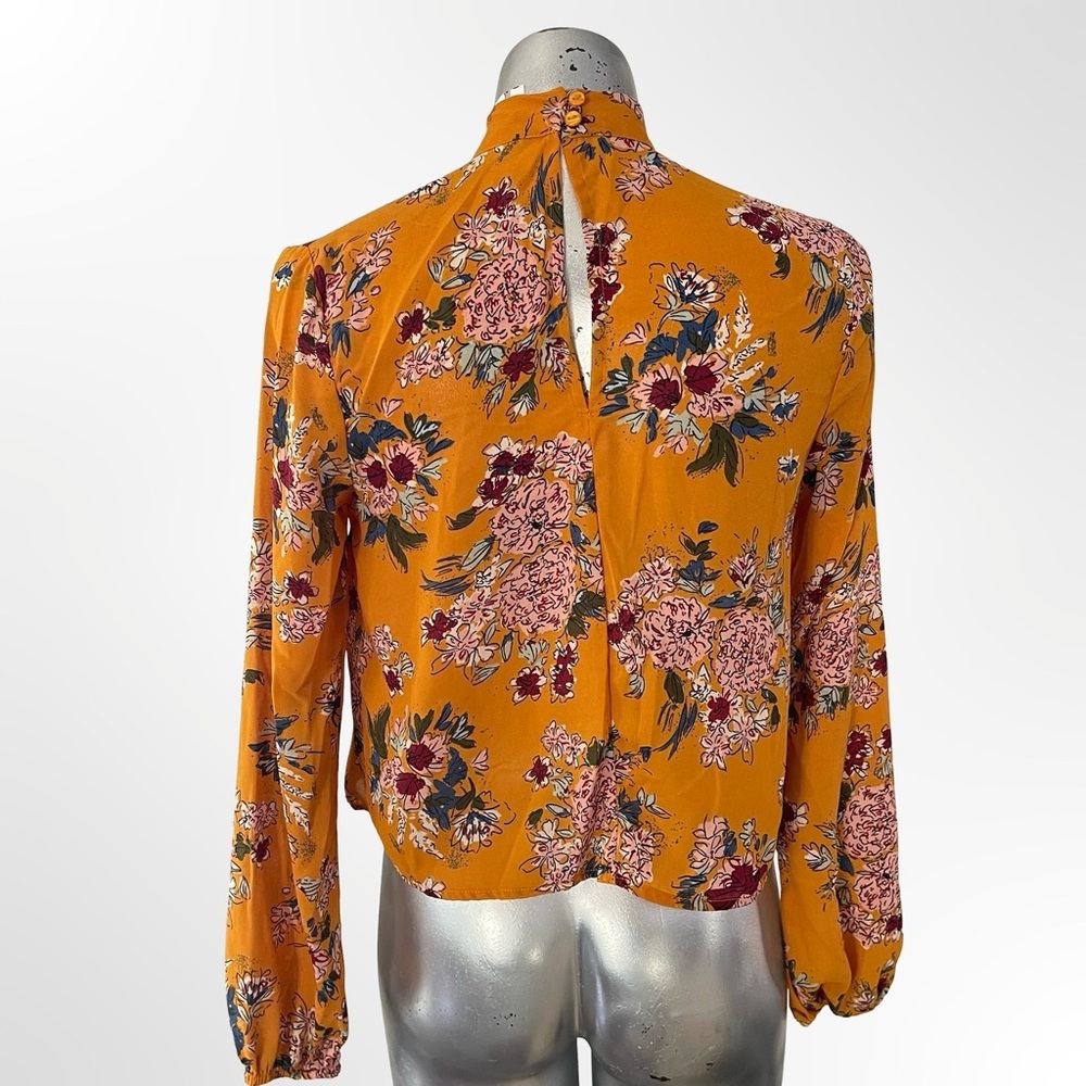 Live 4 Truth Mustard Floral Choker V-Neck Crop Blouse - Picture 2 of 4